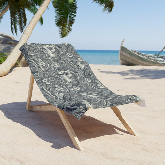 Hawaiian Vintage Floral Paisley Beach Towel — Gray Hibiscus Pattern