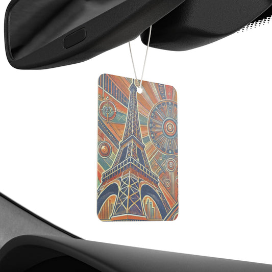 Eiffel Tower Vintage Art Car Air Freshener — Retro Paris Scented Ornament