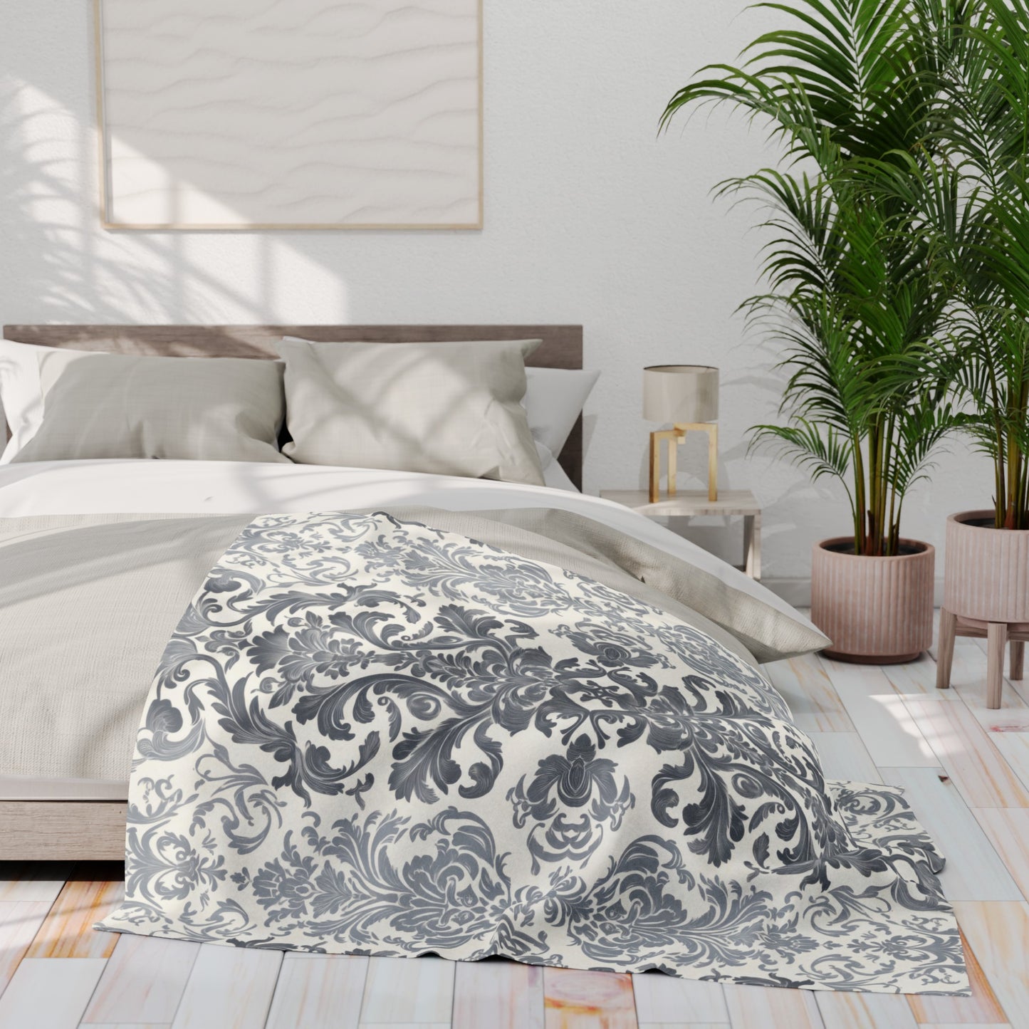 Damask in Grey Two Tone - Arctic Fleece Blanket 50"x60"