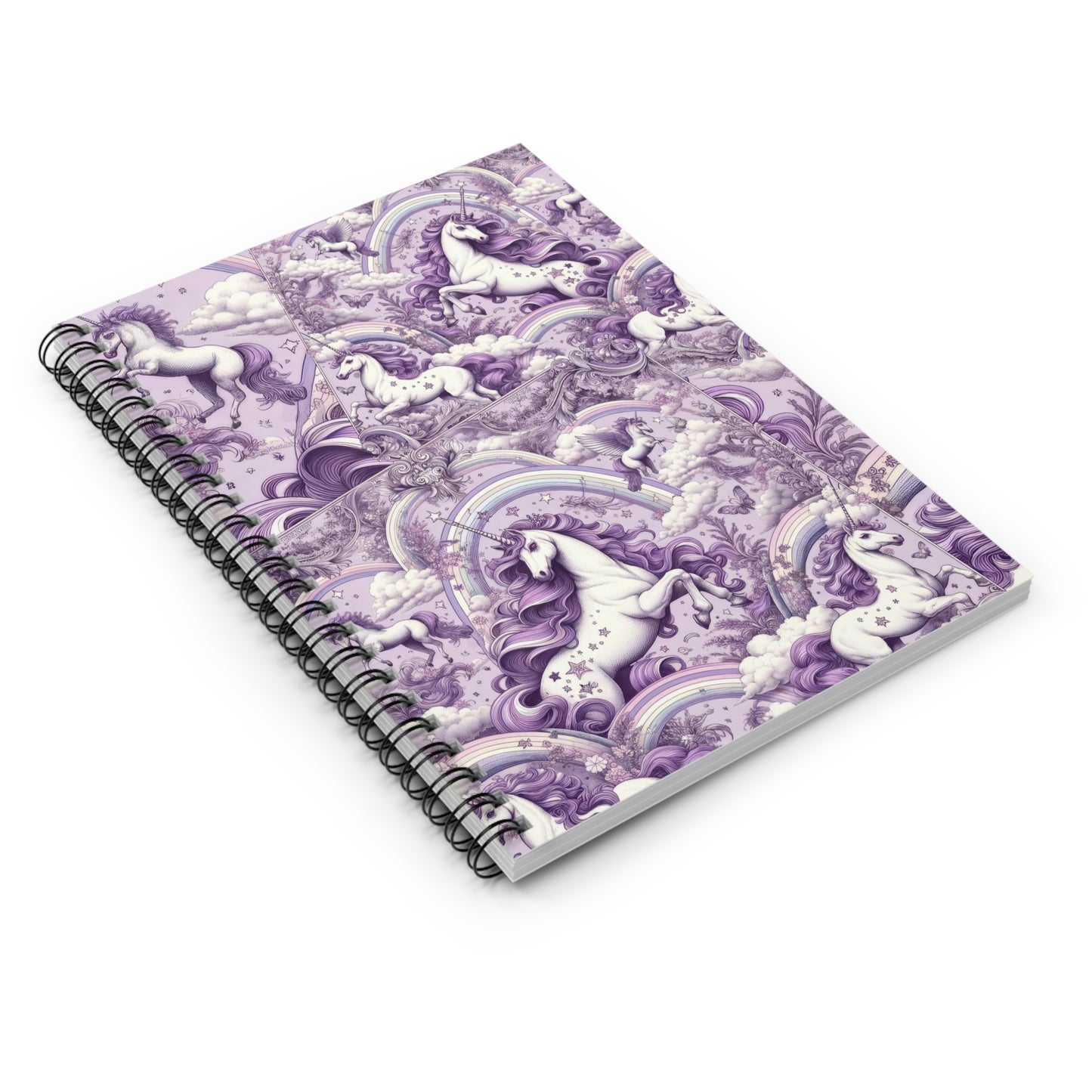 Unicorn and Rainbow in Lavender Toile de Jouy Spiral Notebook - Ruled Line