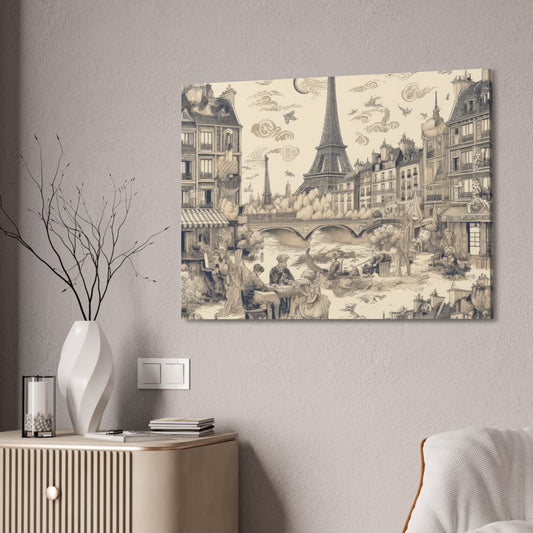 Paris France Toile de Jouy Art on Canvas Stretched: 12"x8", 24"x16, 40"x30" Sizes