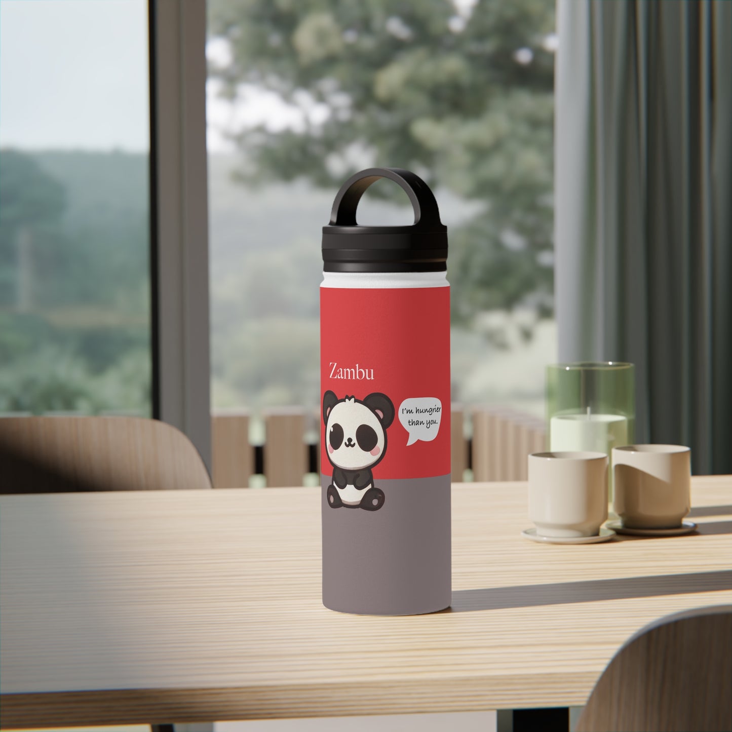 Zambu the Panda - Kawaii Designs - Steel Water Bottle Tumbler, Handle Lid