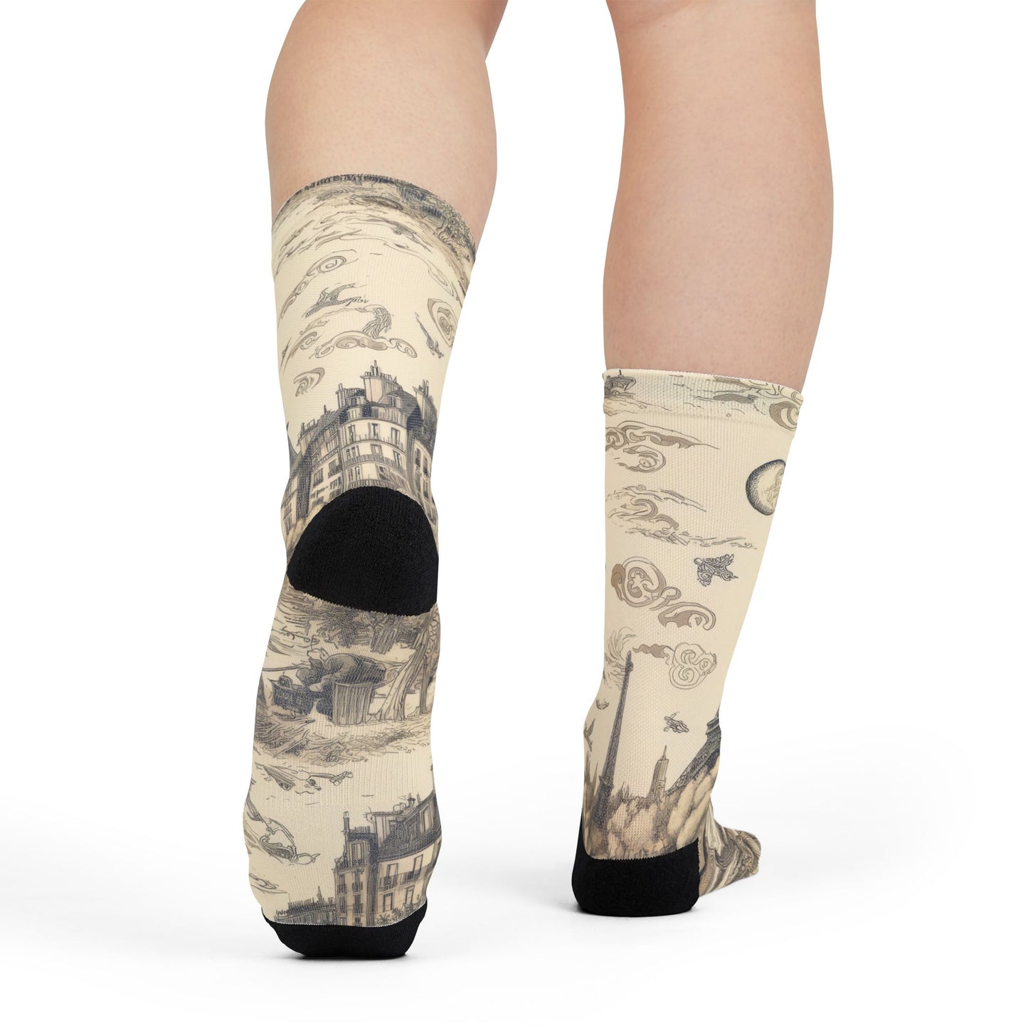 Paris France Toile de Jouy Cushioned Crew Socks - Unisex 1 Size