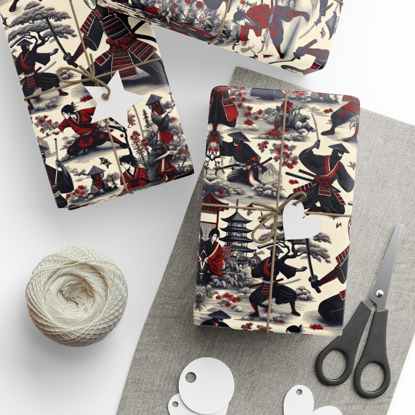 Ninjas in Toile de Jouy Wrapping Paper 30"x 72"