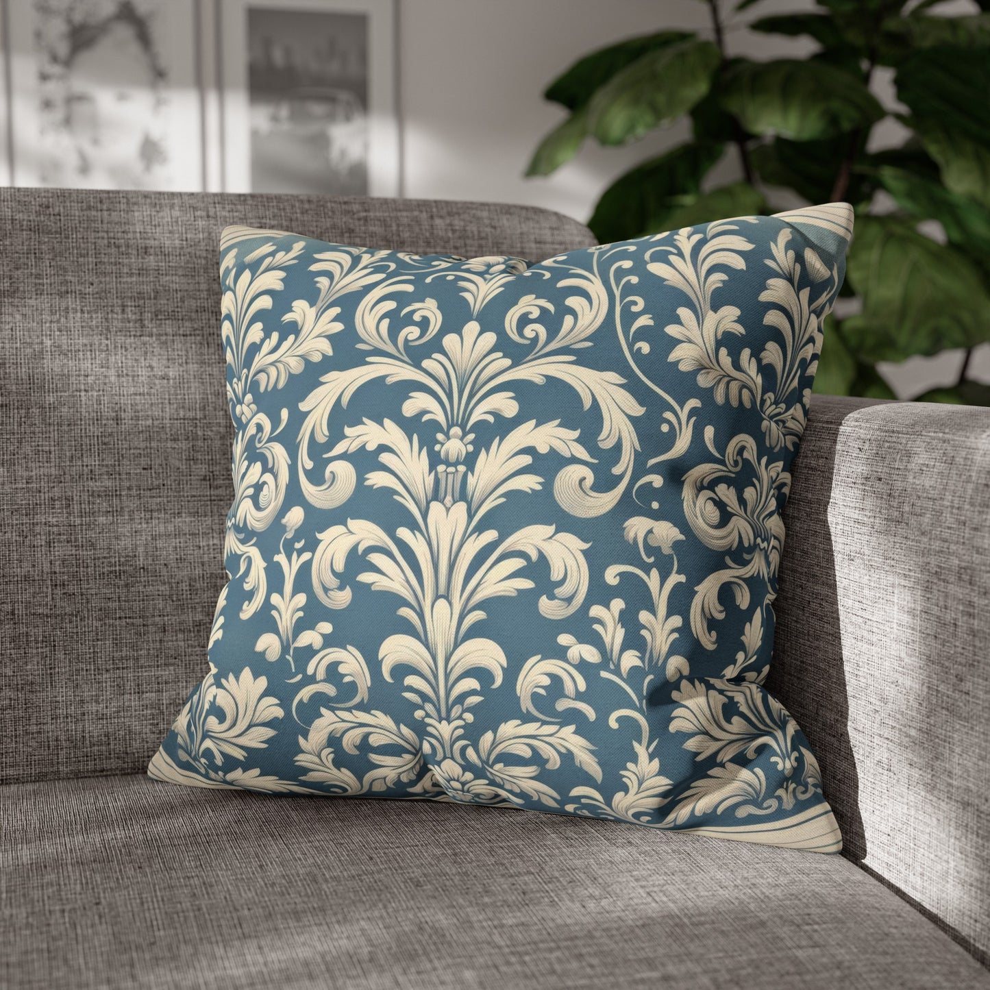 Damask in Cerulean Spun Polyester Square Pillowcase Only