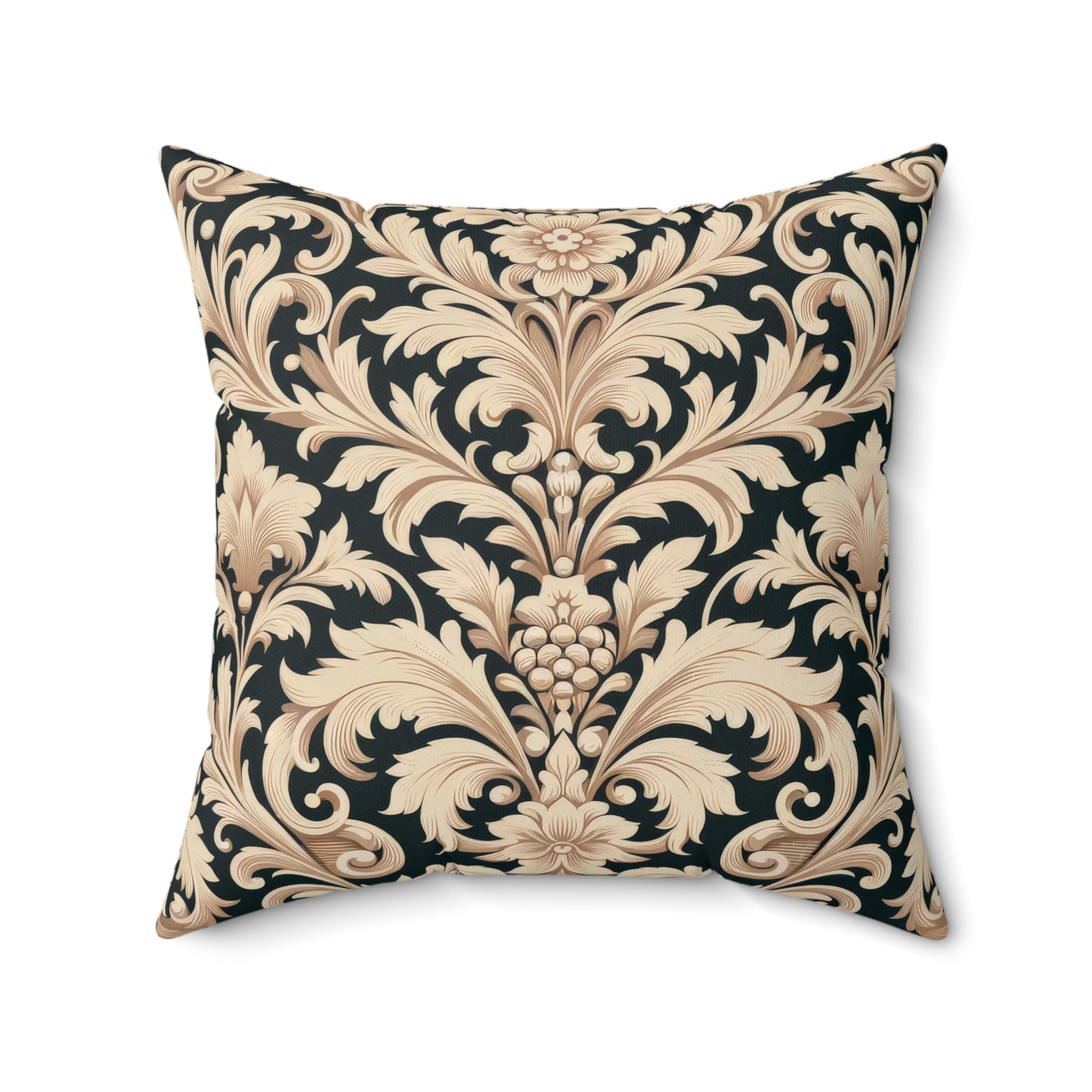 Damask in Light Brown and Black Spun Polyester Square Pillow (Pillow and Pillowcase)