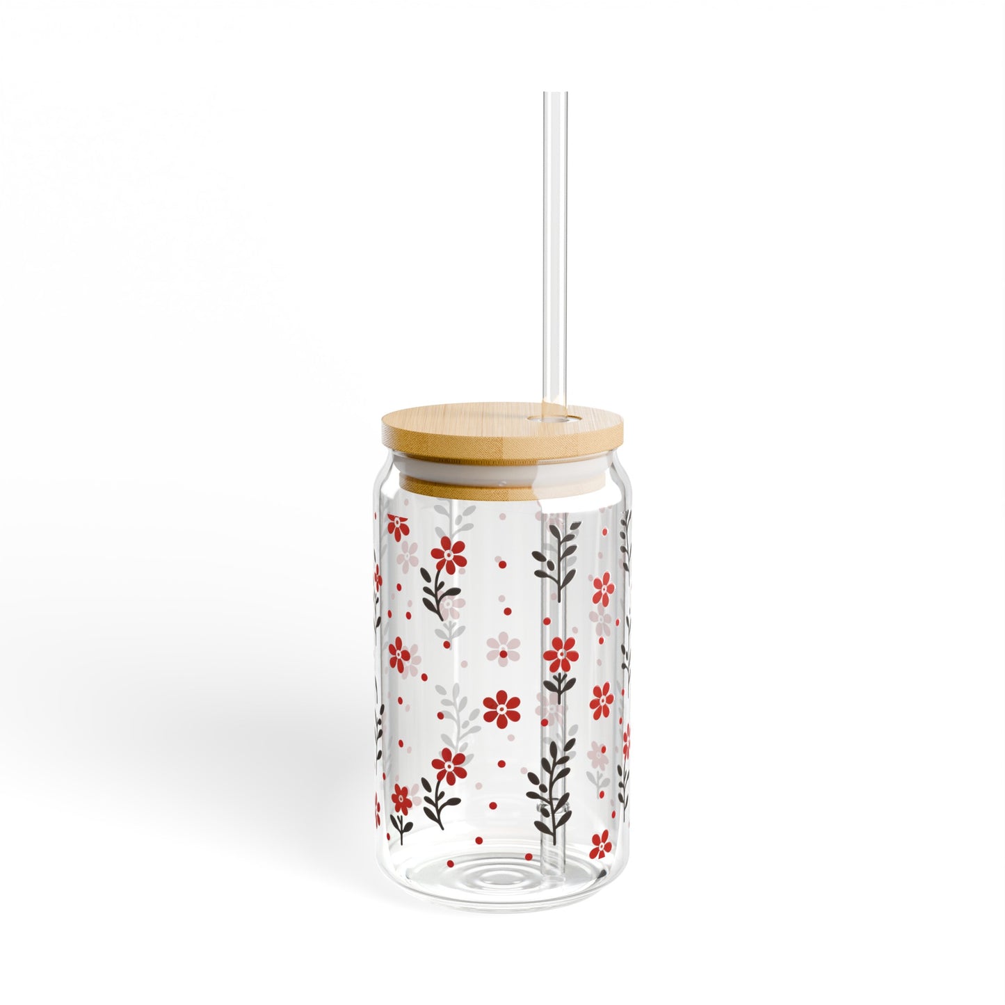 Floral Polka Dots in Red Sipper Glass, 16oz