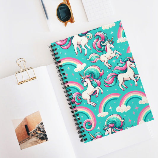 Unicorns and Rainbows Cute - Spiral Notebook - Ruled Line