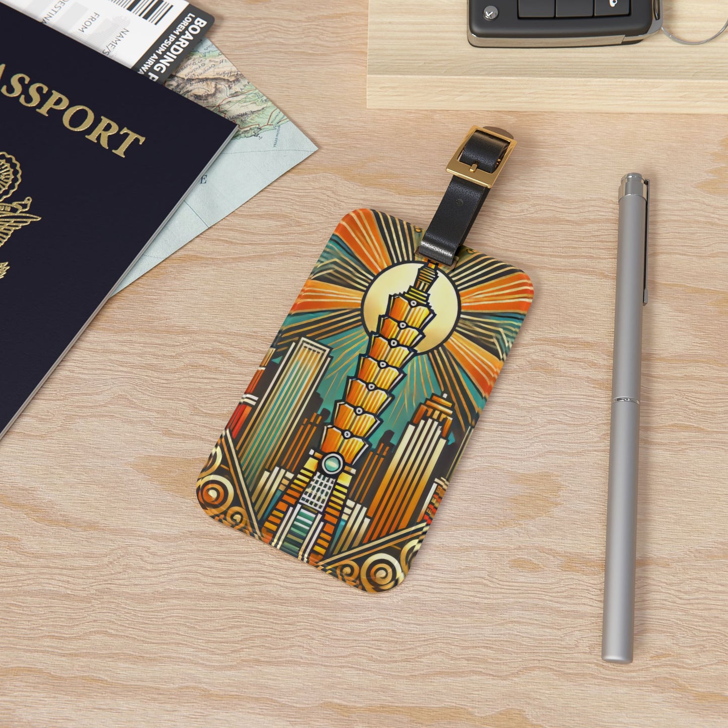 Art Deco Taipei 101 Taiwan Luggage Tag