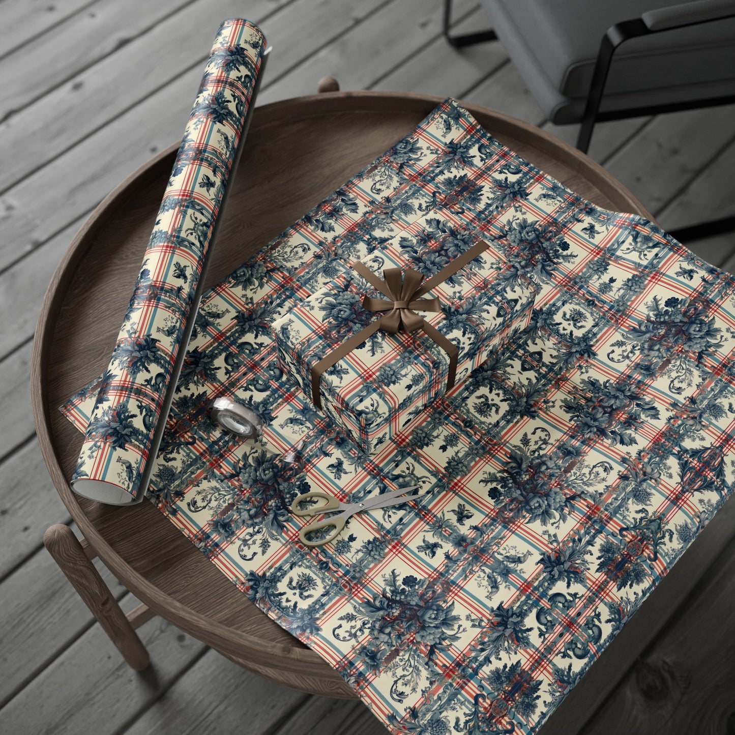 French Provincial in Red and Blue in Plaid Wrapping Paper 30"x 72"