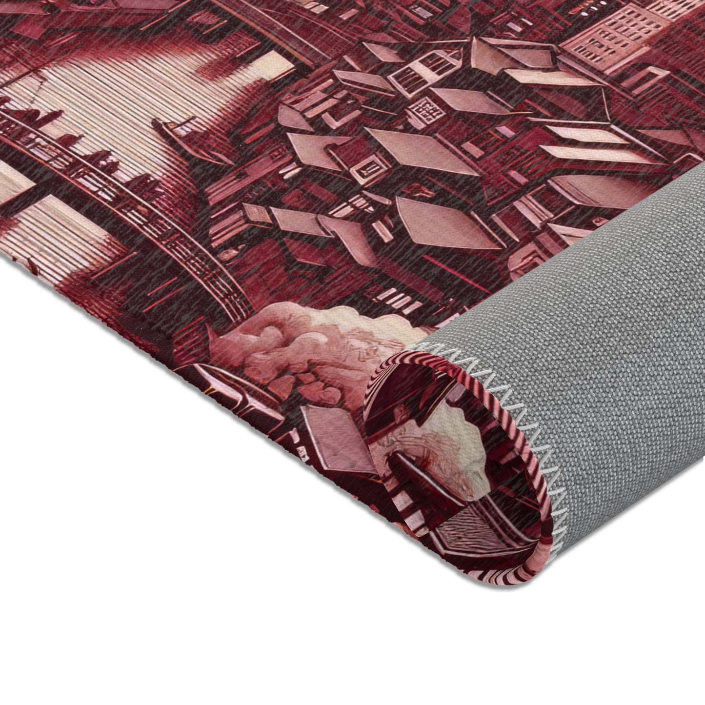 Tokyo Urban City Scape - Toile de Jouy - Area Rug - Sink Mat - Welcome Mat - 24x36 inches