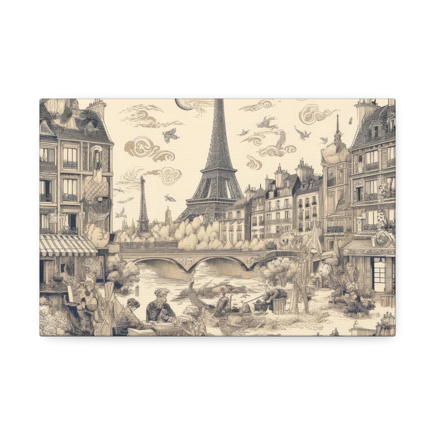 Paris France Toile de Jouy Art on Canvas Stretched: 12"x8", 24"x16, 40"x30" Sizes