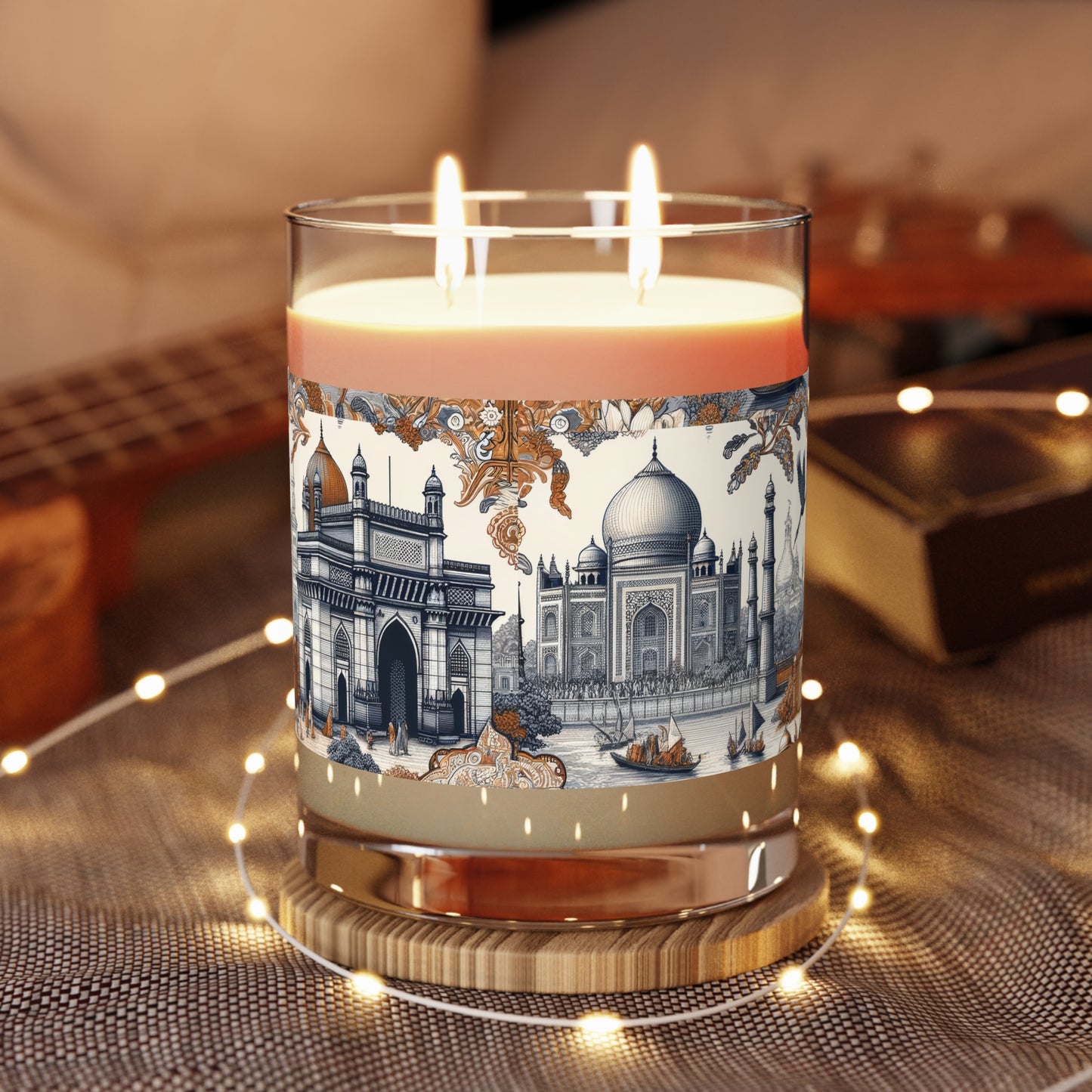 Mumbai and Taj Mahal India Scented Candle - Premium Design Printed On 11oz Glass, Not a Sticker Label