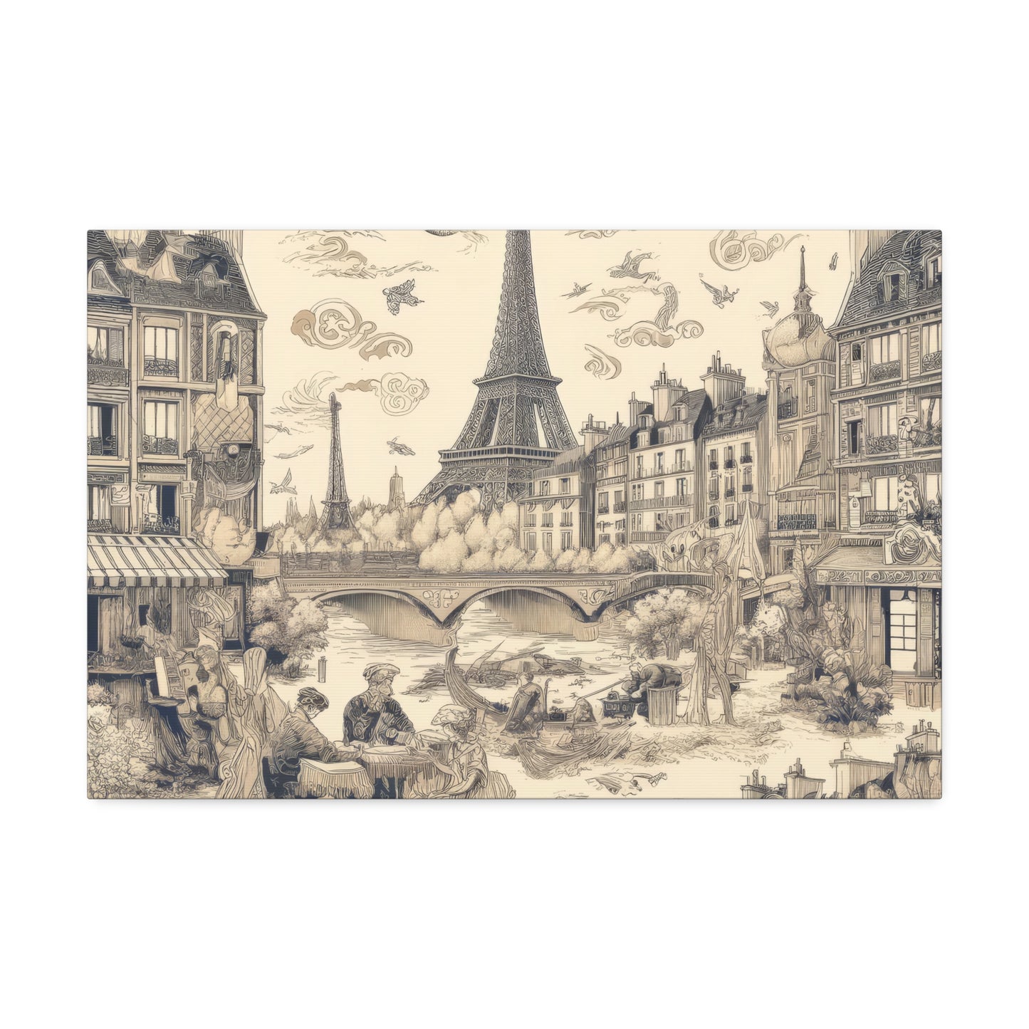 Paris France Toile de Jouy Art on Canvas Stretched: 12"x8", 24"x16, 40"x30" Sizes