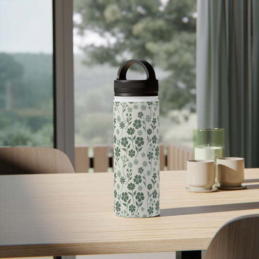 Floral Green - Steel Water Bottle Tumbler, Handle Lid