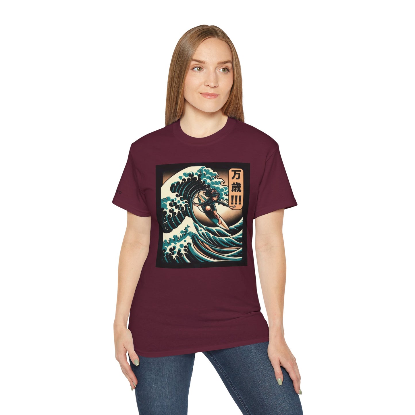 Hokusai Great Wave Woman Surfer Graphic Tee Shirt