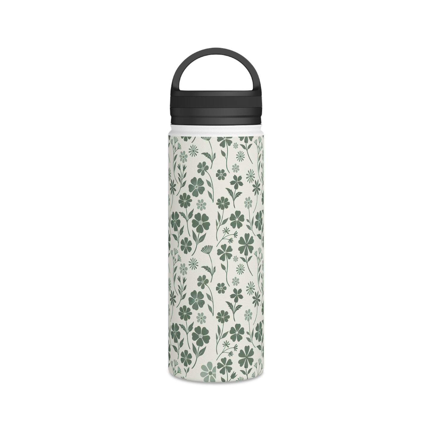 Floral Green - Steel Water Bottle Tumbler, Handle Lid