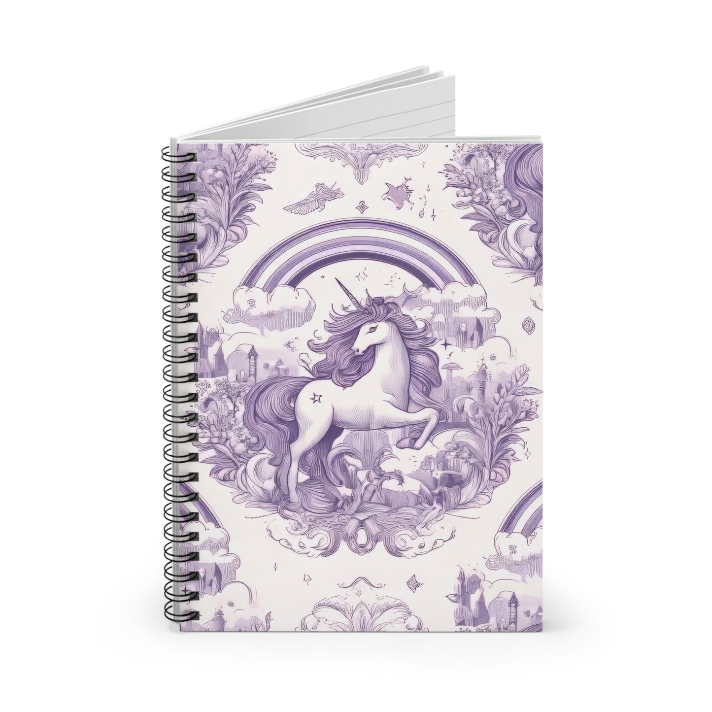 Unicorn and Rainbow in Lavender Spiral Notebook - Ruled Line