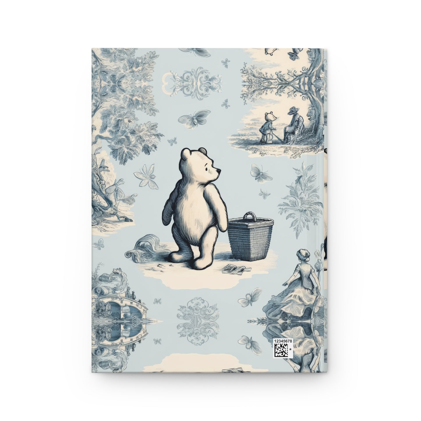 Winnie the Pooh Being Cautious in Toile de Jouy - Hardcover Journal Notebook Matte