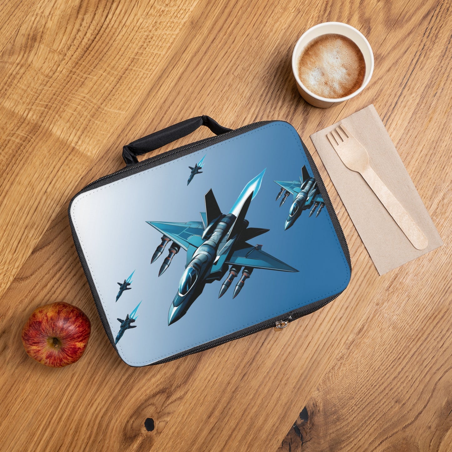 Jet Fighter Lunch Bag — Kids’ Blue Military Plane Lunchbox