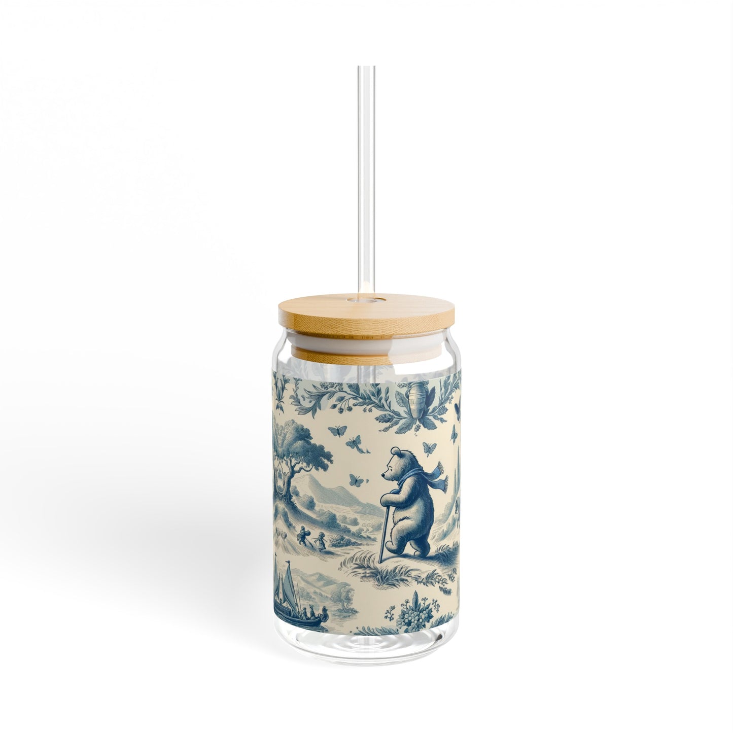 Winnie the Pooh On a Journey in Toile de Jouy Sipper Glass, 16oz