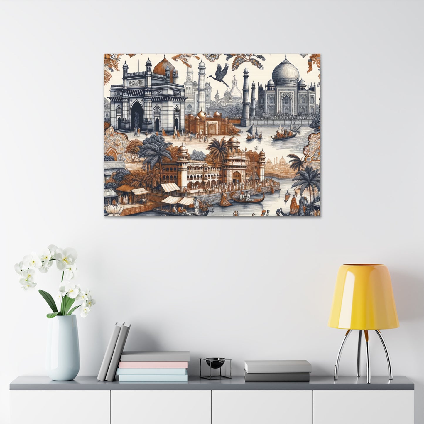 Mumbai and Taj Mahal India Art on Canvas Stretched: 12"x8", 24"x16, 40"x30" Sizes