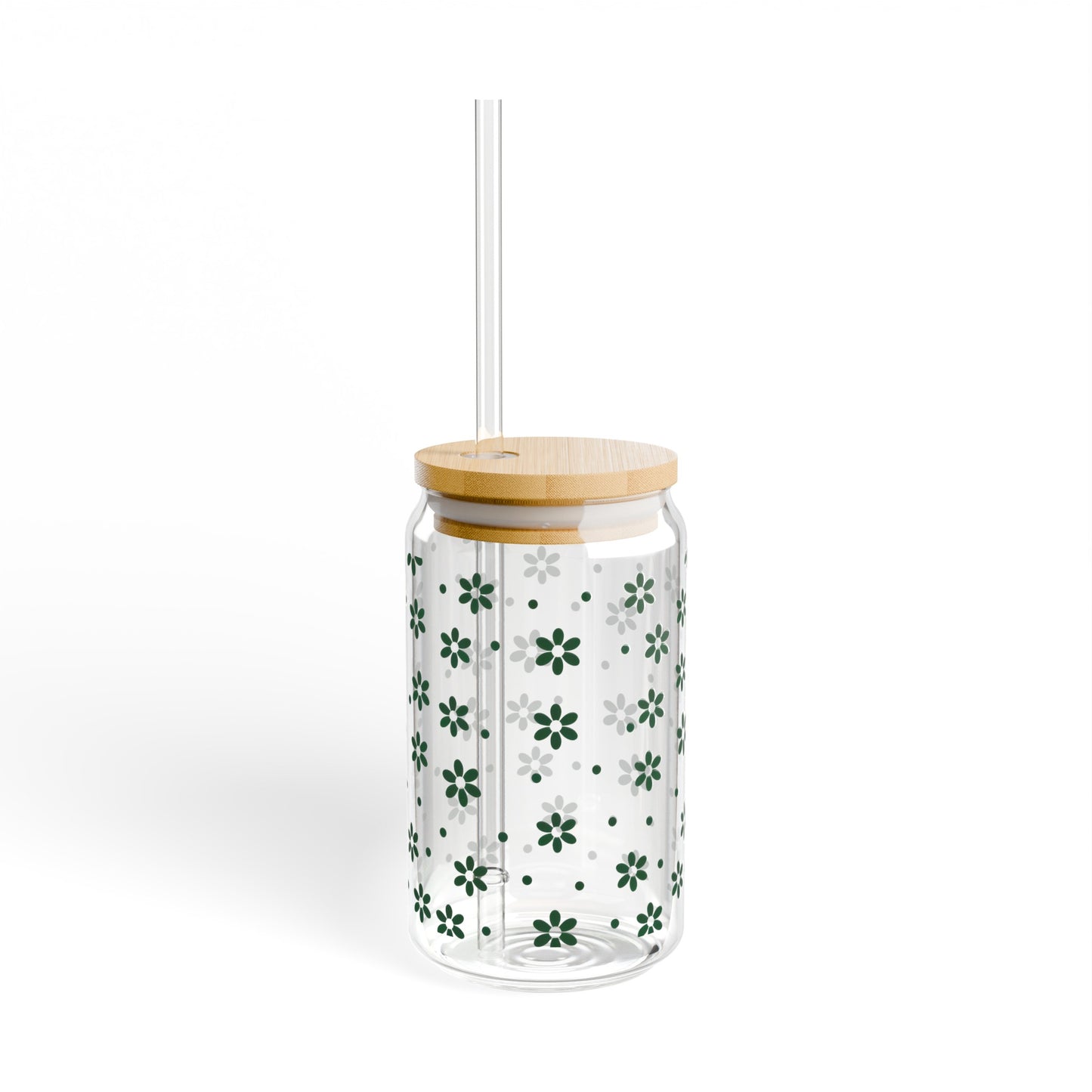 Floral Polka Dots in Green Sipper Glass, 16oz