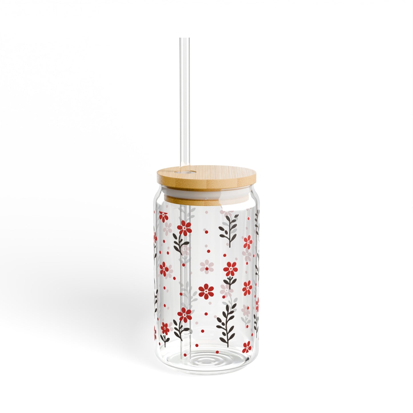 Floral Polka Dots in Red Sipper Glass, 16oz