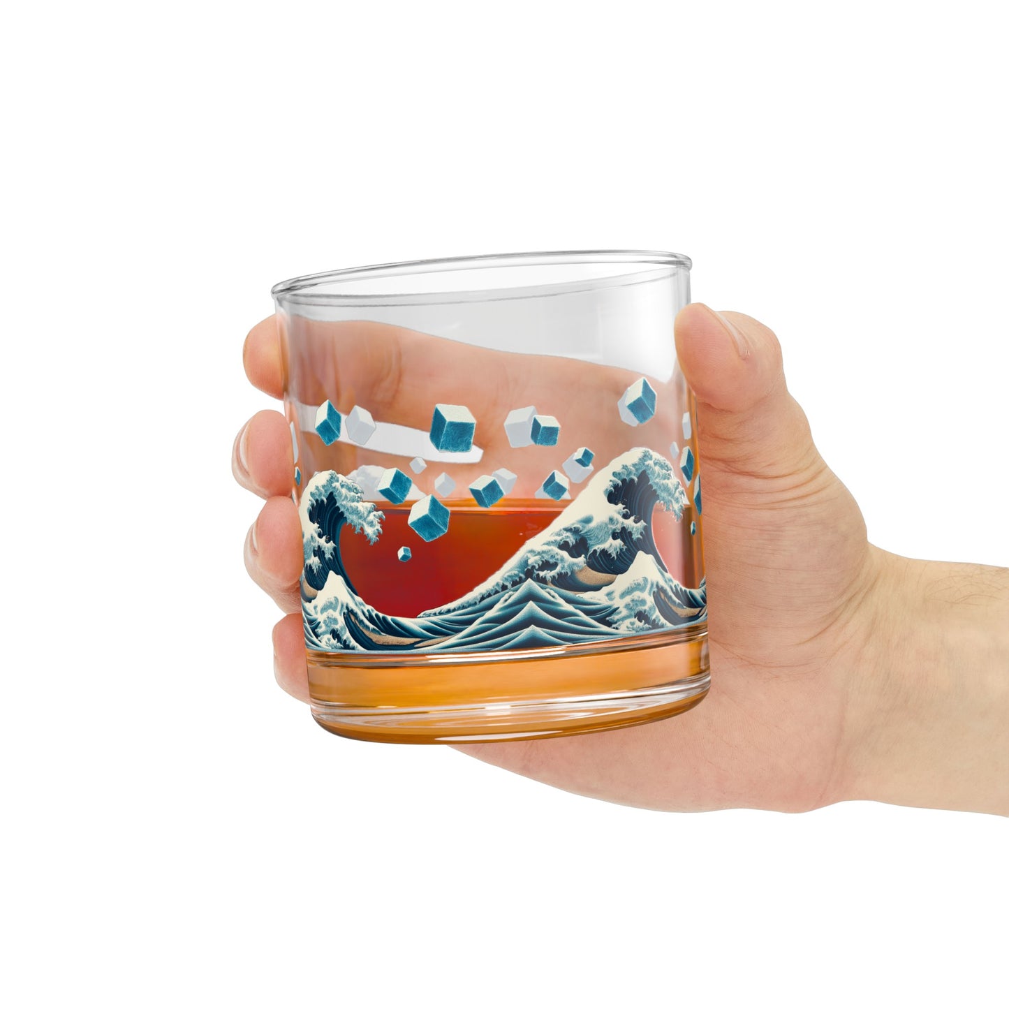 Hokusai Great Wave with Falling Ice Cubes - Glass, 10oz