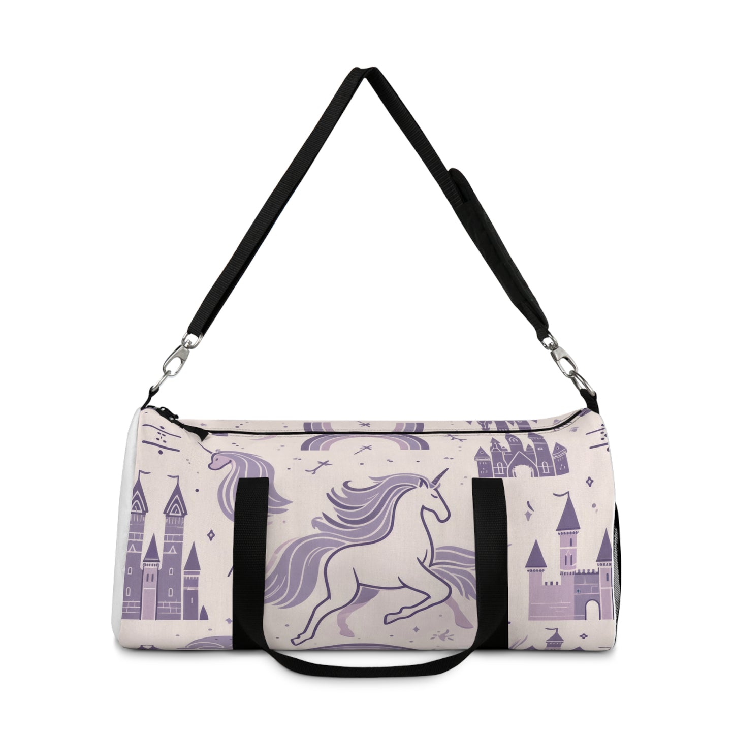 Unicorns and Rainbows in Lavender Duffel Workout Bag