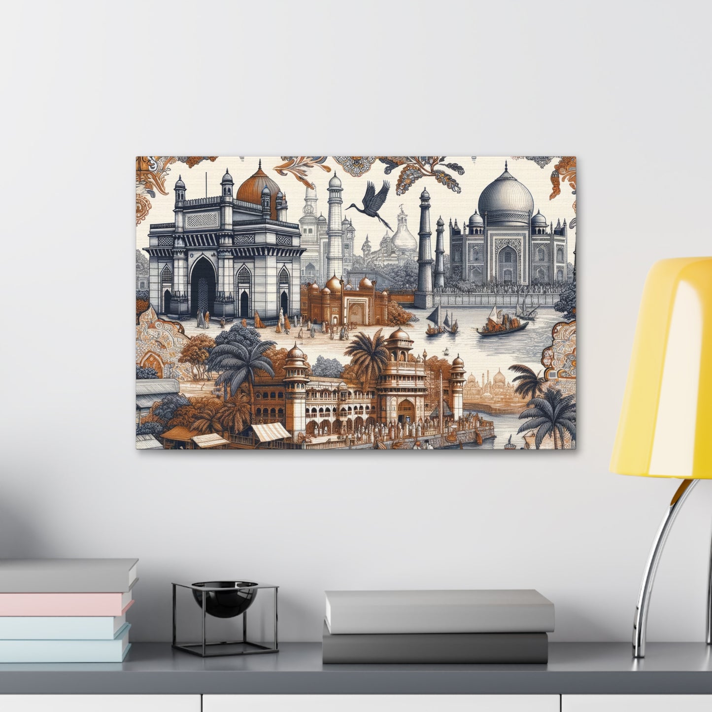 Mumbai and Taj Mahal India Art on Canvas Stretched: 12"x8", 24"x16, 40"x30" Sizes