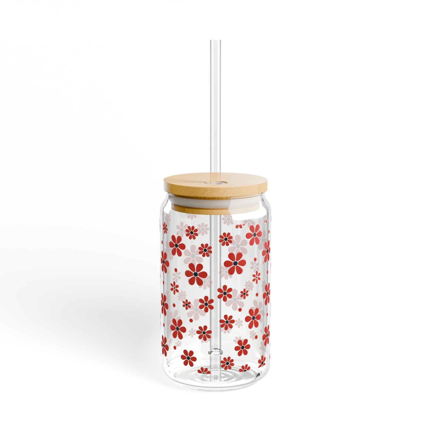 Floral Polka Dots in Red Blossoms Sipper Glass, 16oz