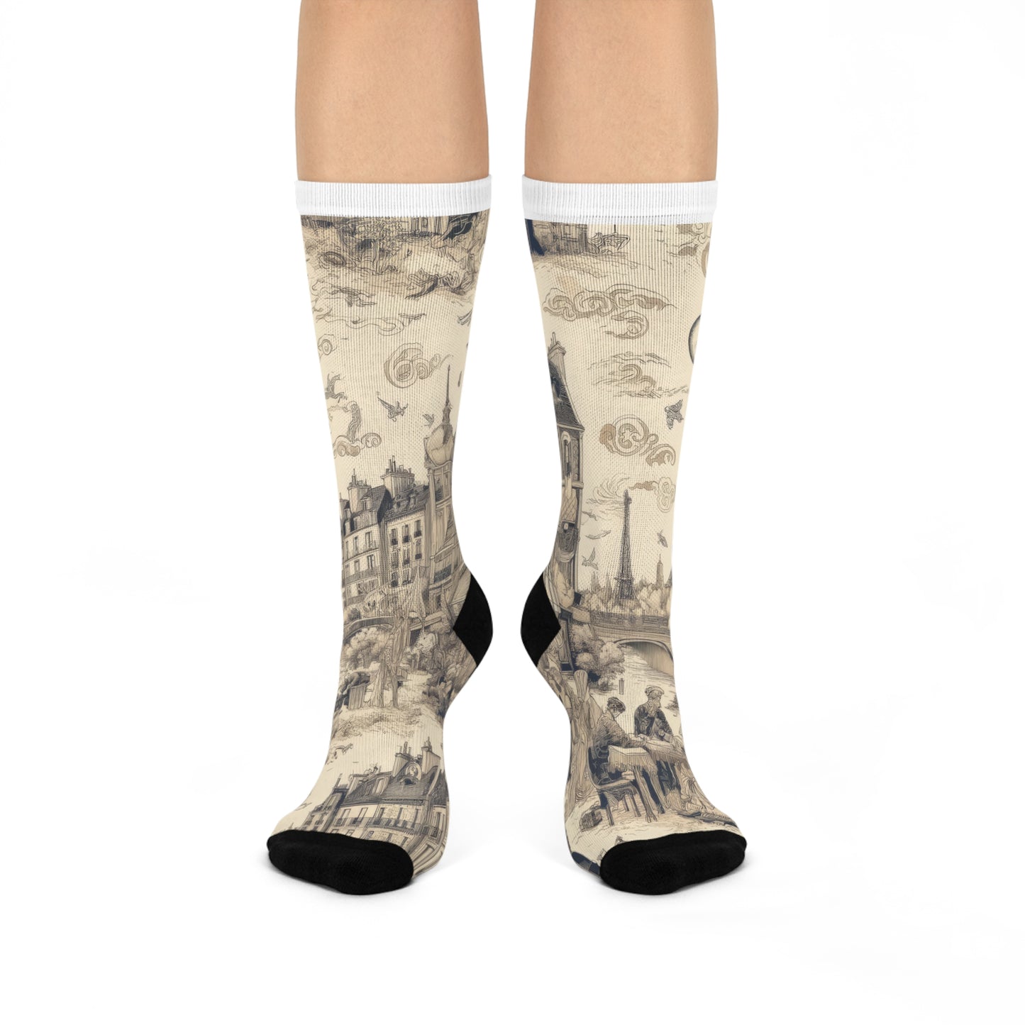 Paris France Toile de Jouy Cushioned Crew Socks - Unisex One Size