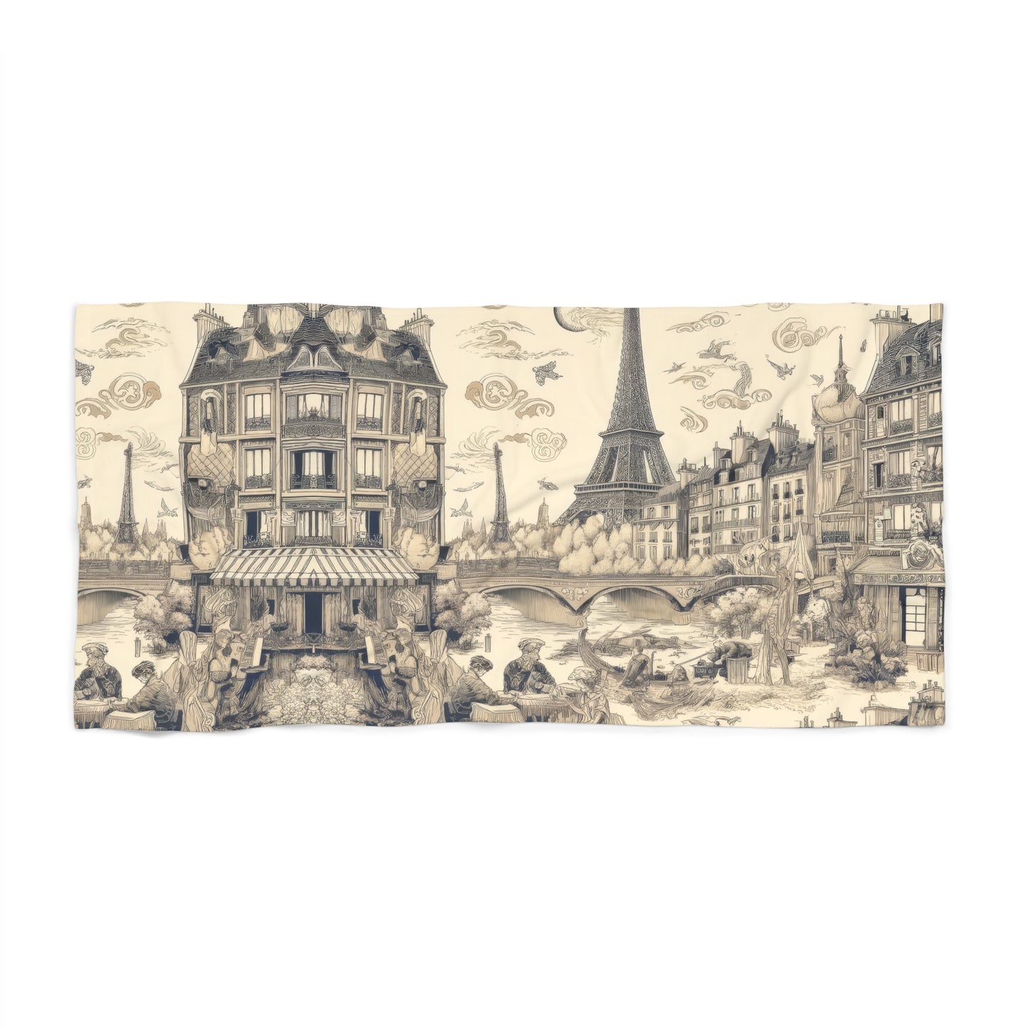 Paris France in Toile de Jouy Beach Towel