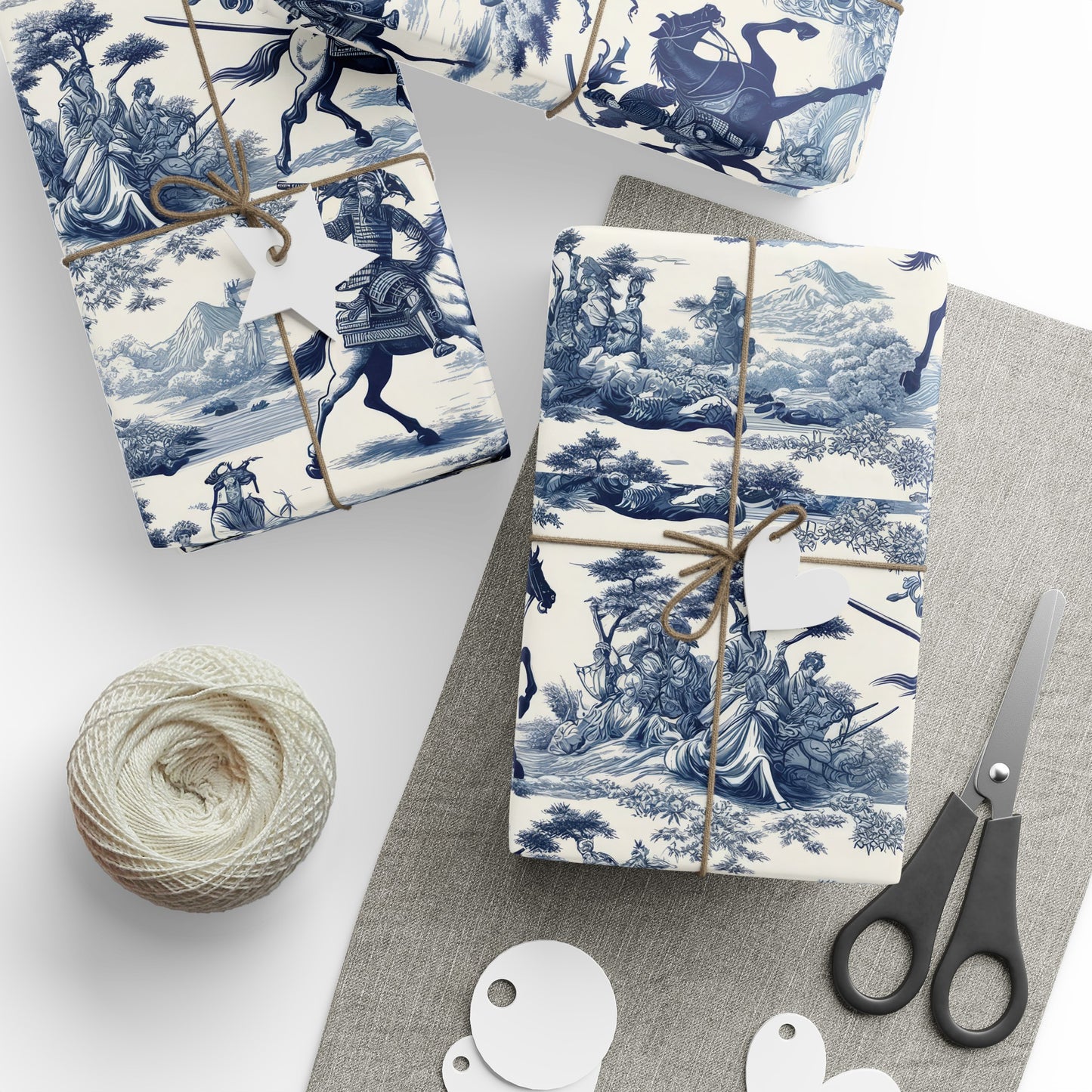 Japanese Feudal Warriors Toile de Jouy Wrapping Paper 30"x 72"