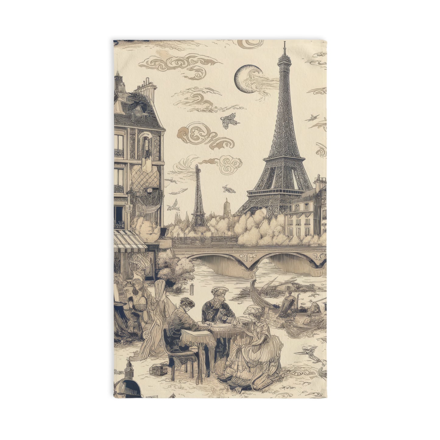 Paris France in Toile de Jouy Hand Towel, Kitchen Towel, Bathroom Towel