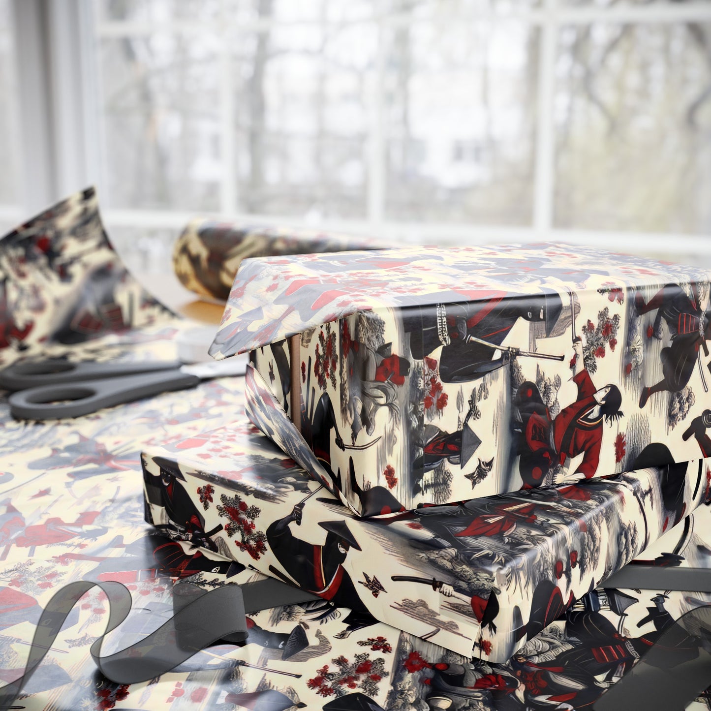 Ninjas in Toile de Jouy Wrapping Paper 30"x 72"