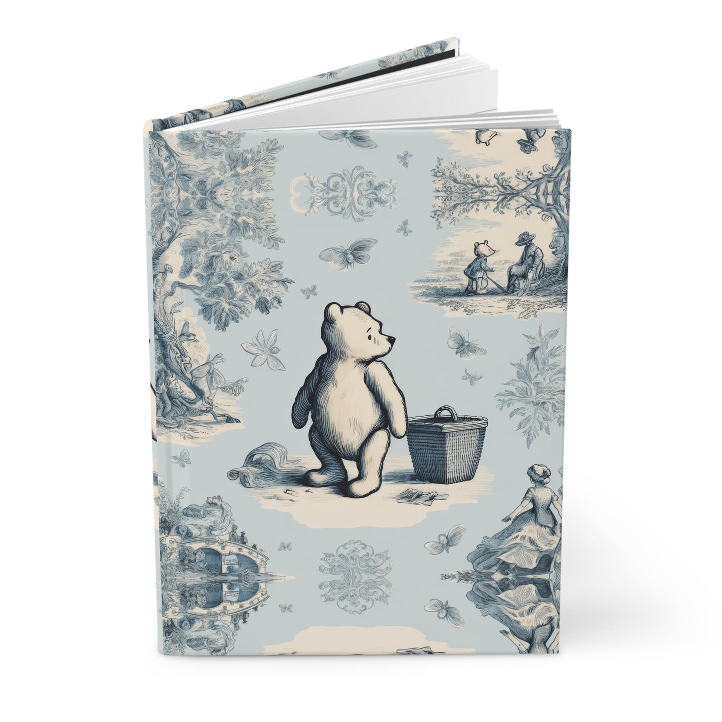 Winnie the Pooh Being Cautious in Toile de Jouy - Hardcover Journal Notebook Matte