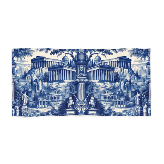 Athens Greece in Toile de Jouy Beach Towel