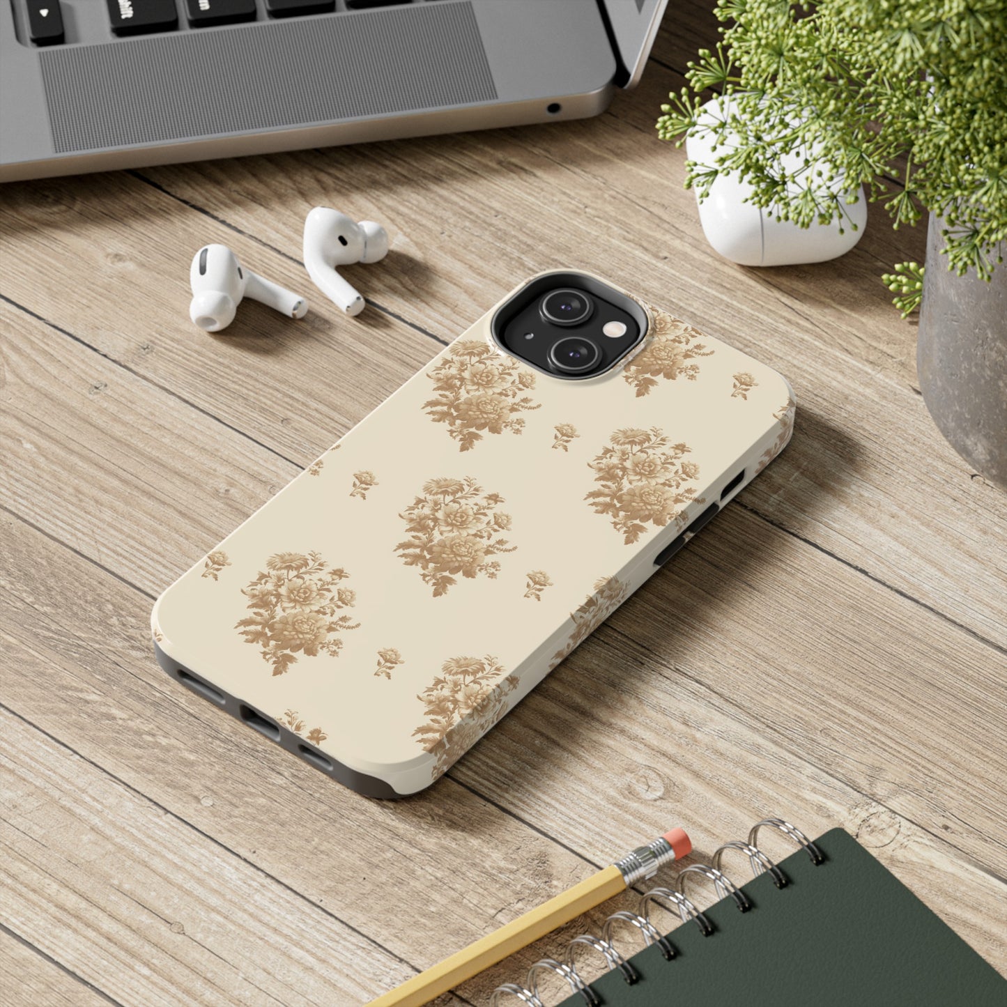 Bouquet Toile de Jouy in Light Brown - Samsung and iPhone Tough Phone Case