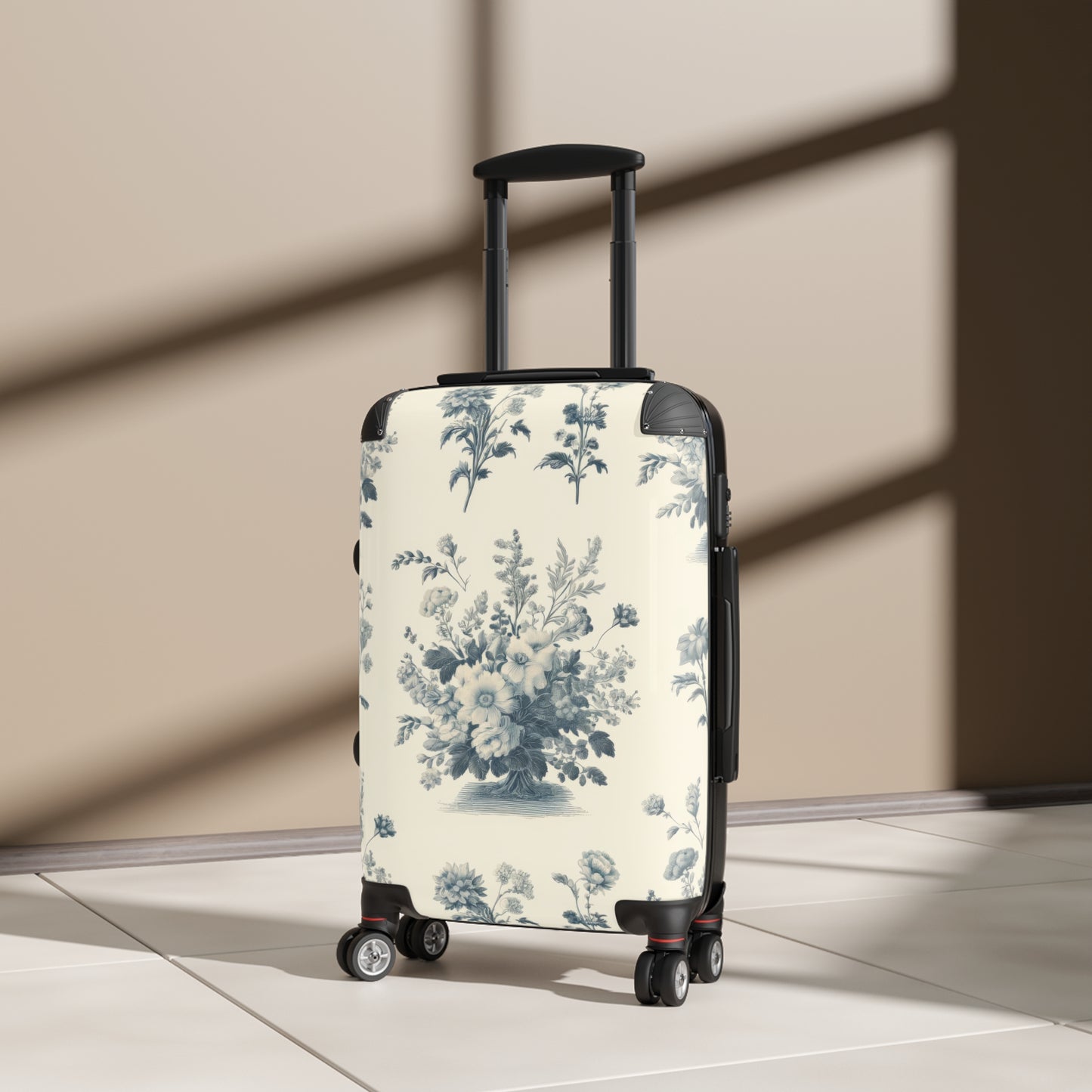 Bouquet Toile de Jouy in Light Cerulean - Suitcase - Small Carry On Luggage