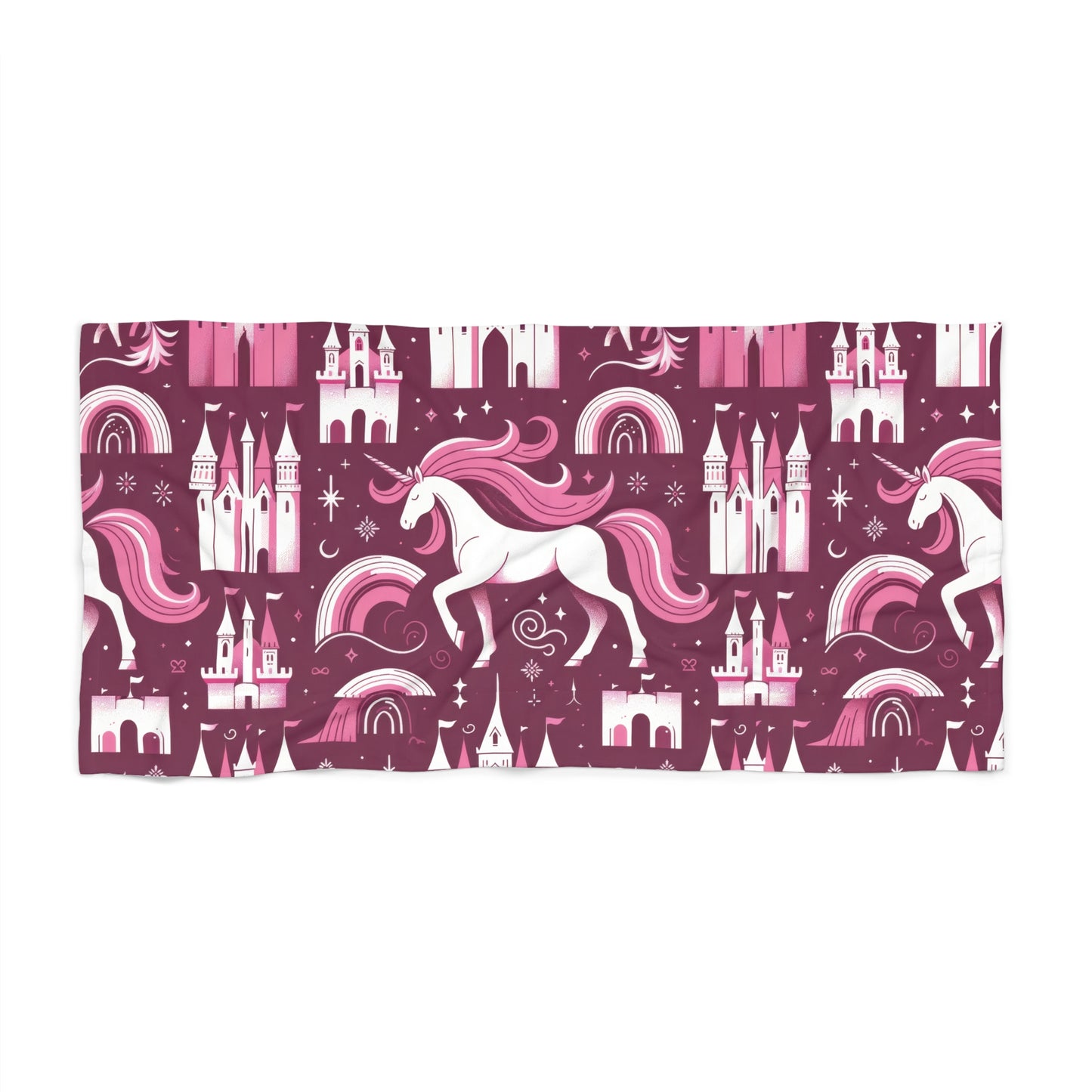 Unicorns and Rainbows in Hot Pink - Beach Towel #beachtowel #summertime  #towels #rainbow #unicorn