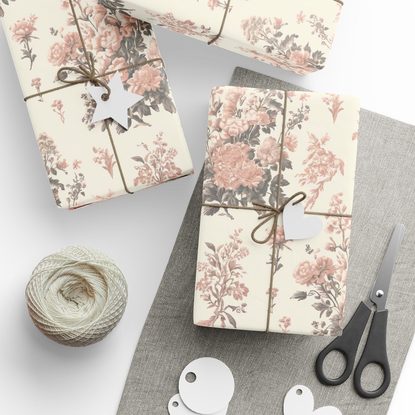 Bouquet Toile de Jouy in Pink and Grey Wrapping Paper 30"x 72"