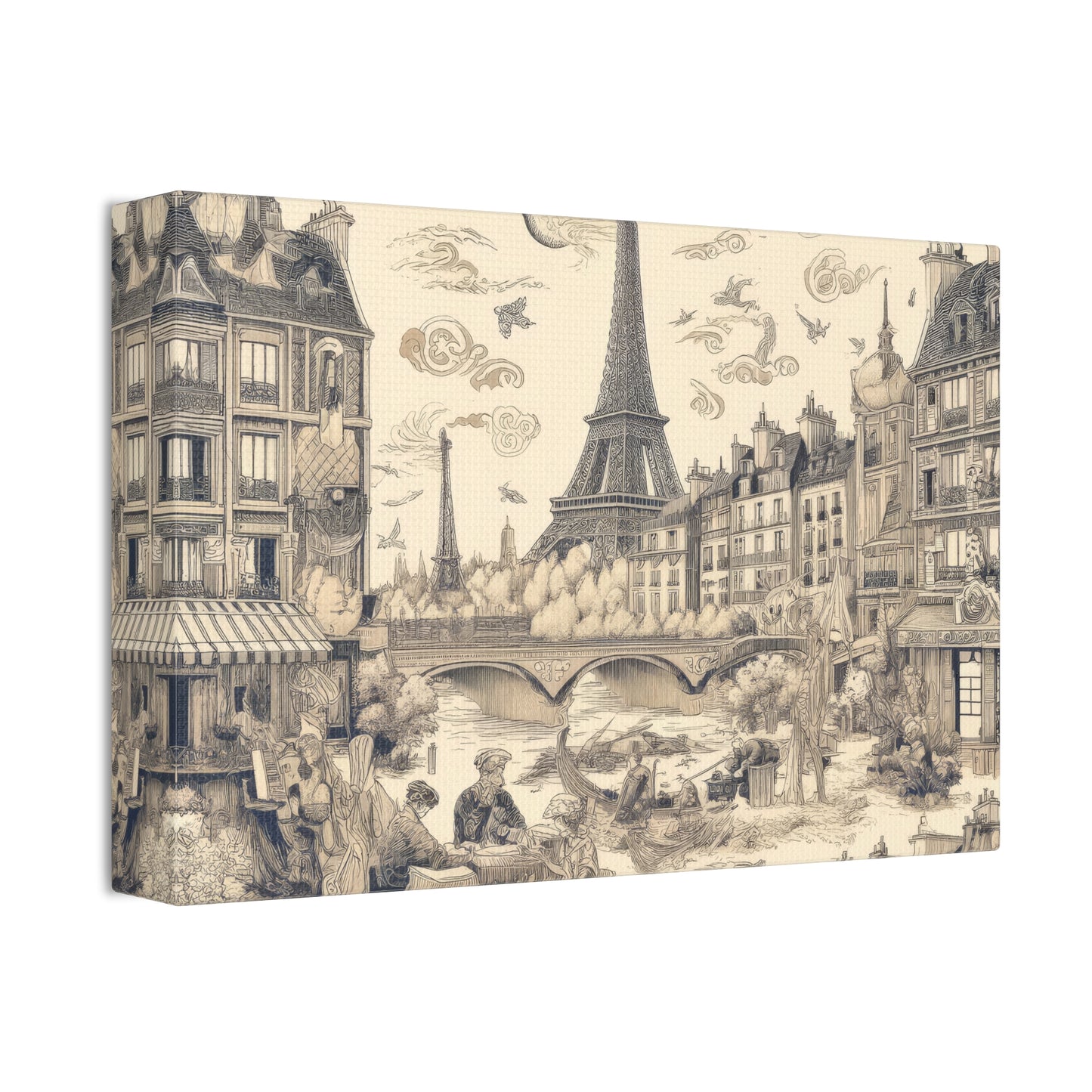 Paris France Toile de Jouy Art on Canvas Stretched: 12"x8", 24"x16, 40"x30" Sizes