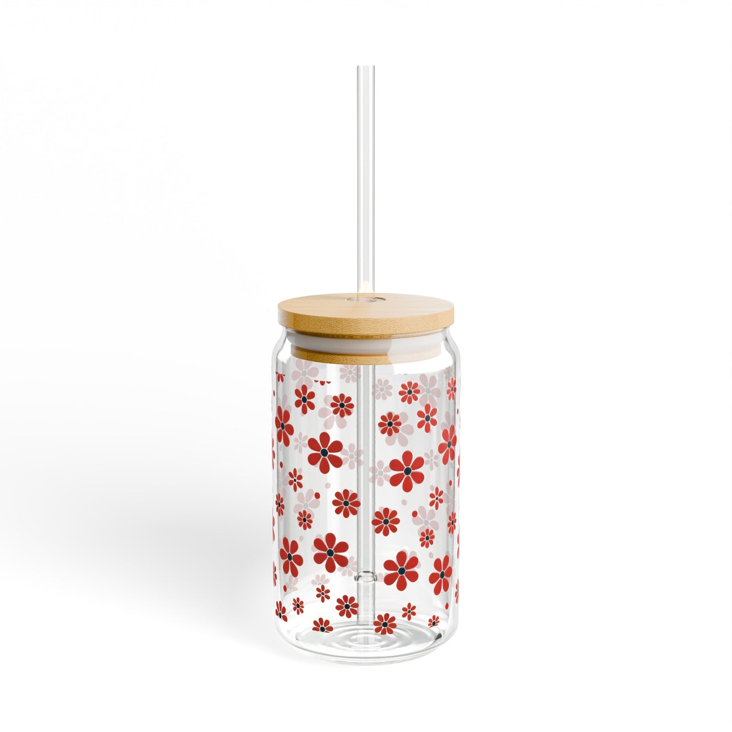 Floral Polka Dots in Red Blossoms Sipper Glass, 16oz