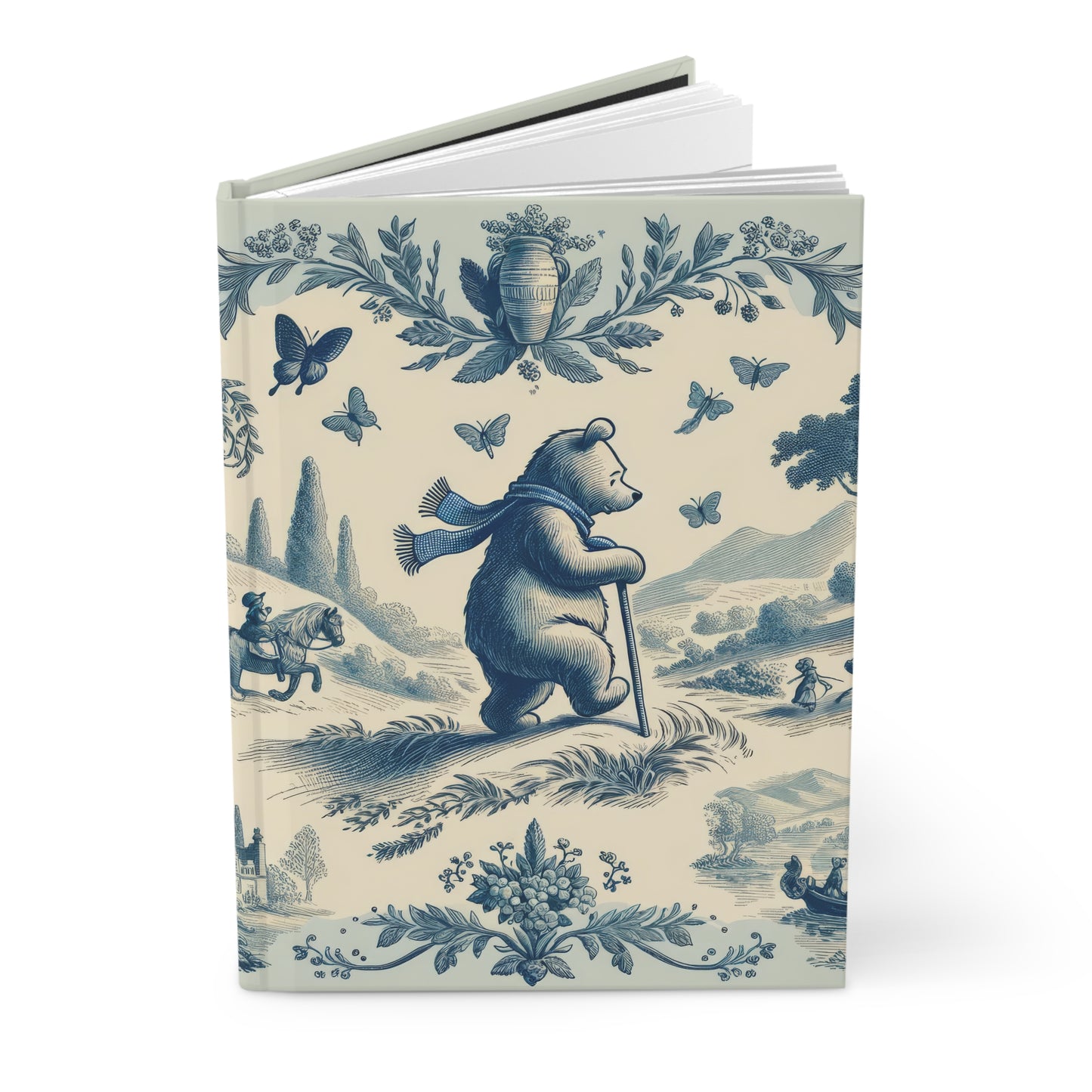 Winnie the Pooh On a Journey in Toile de Jouy - Hardcover Journal Notebook Matte