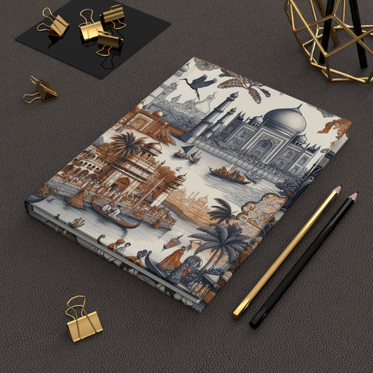 Mumbai and Taj Mahal India in Toile de Jouy - Hardcover Journal Notebook Matte #mumbai #india