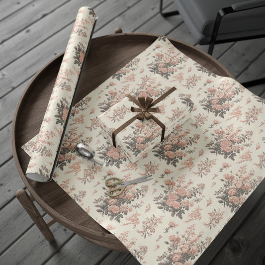 Bouquet Toile de Jouy in Pink and Grey Wrapping Paper 30"x 72"