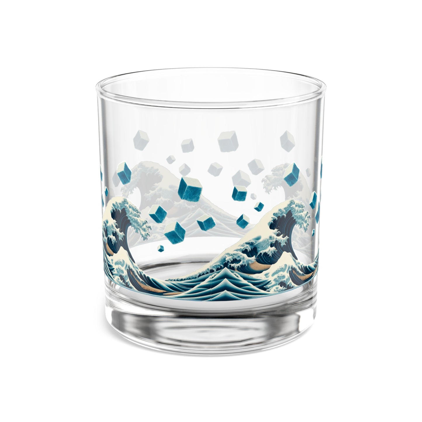 Hokusai Great Wave with Falling Ice Cubes - Glass, 10oz