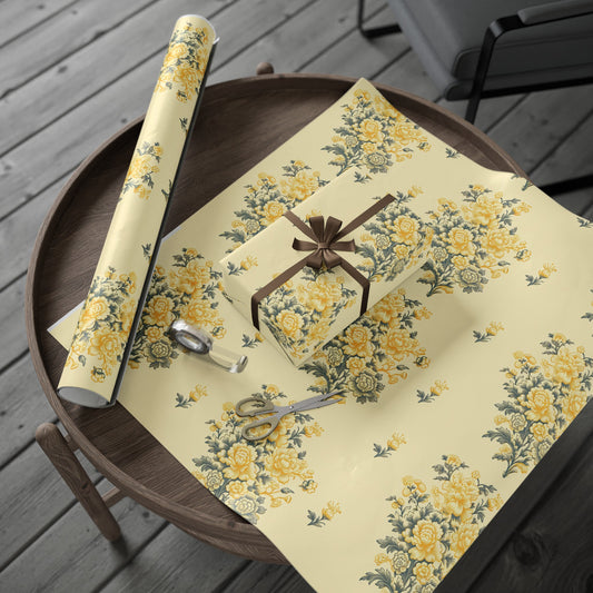 Bouquet Toile de Jouy in Yellow Wrapping Paper 30"x 72"